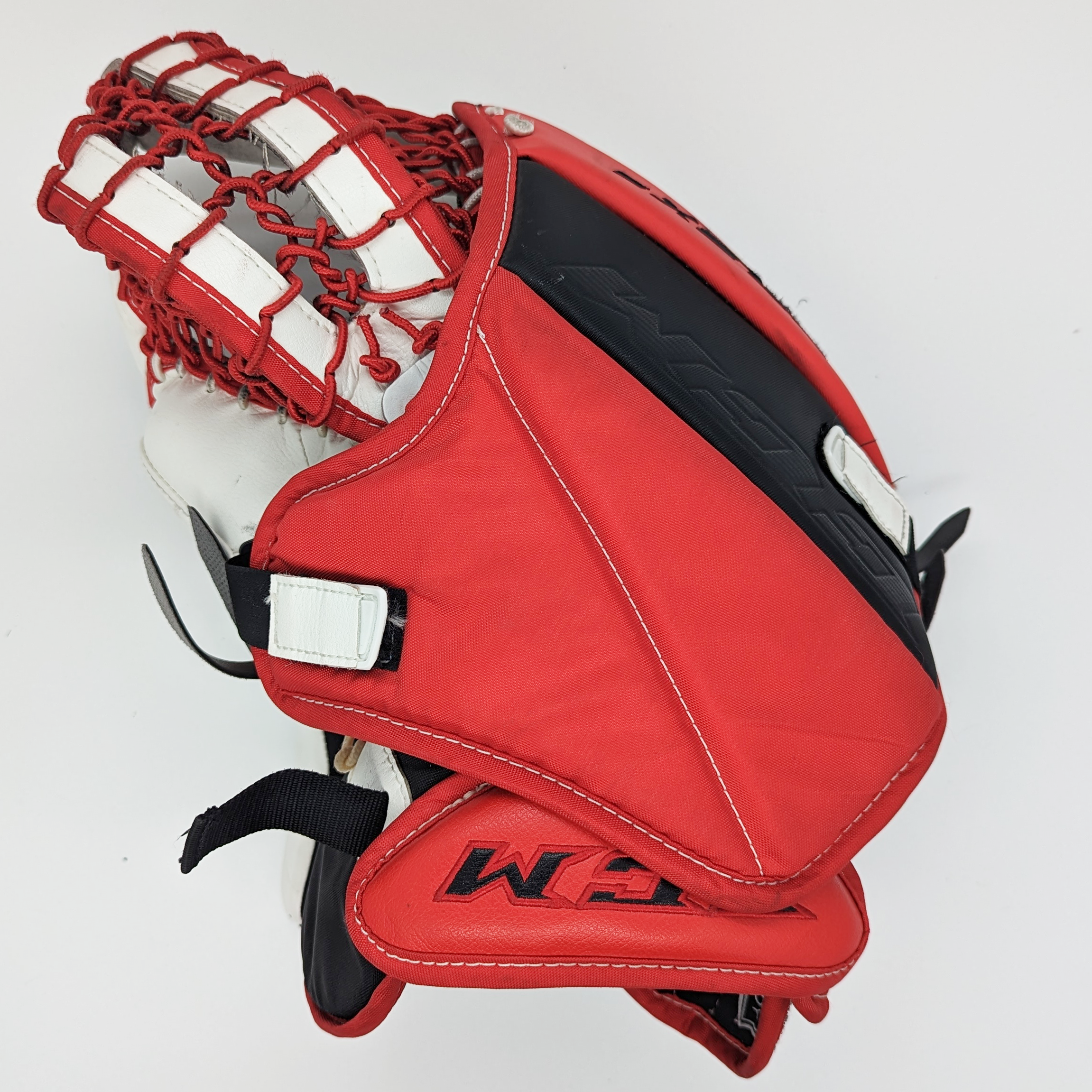CCM Extreme Flex 5 - Gant de gardien droit Pro Stock d'occasion (blanc/rouge/jaune)